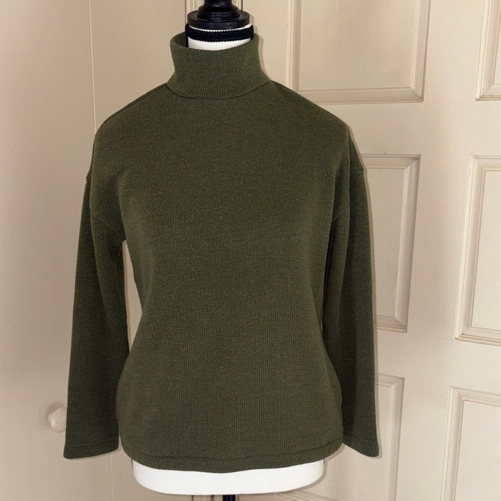 Madewell Olive Green button back Mock Neck Women's Sweater w/ pockets